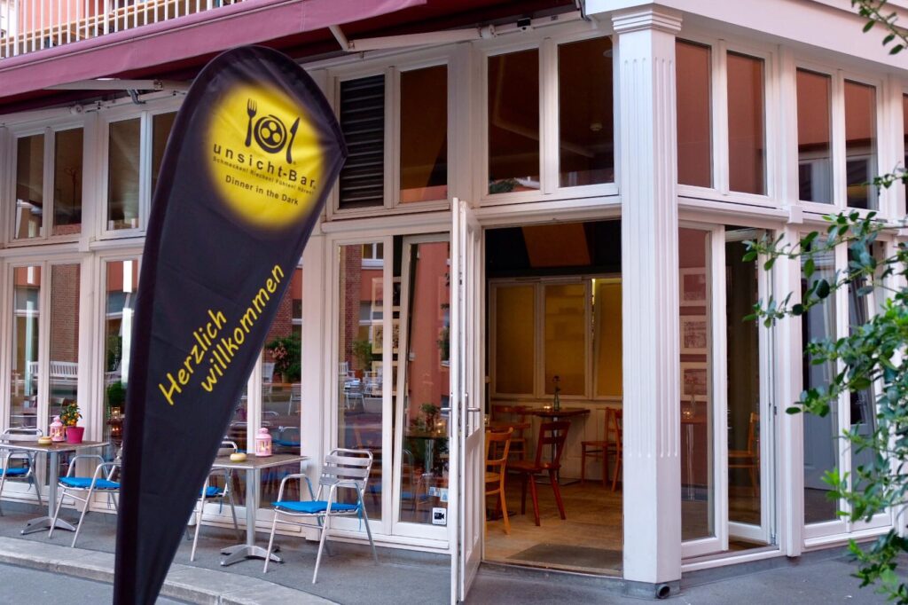 Entrance to Unsicht-Bar – one of Berlin's craziest restaurants with a “dinner in the dark” concept.